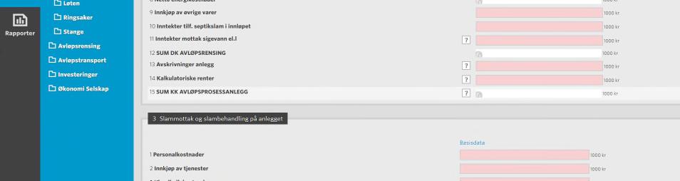 4 Økonomidata for renseanlegget Det ligger to skjemaet under skjemagruppen Økonomi, Selvkost renseanlegg og Driftskostnader avløpsrensing.