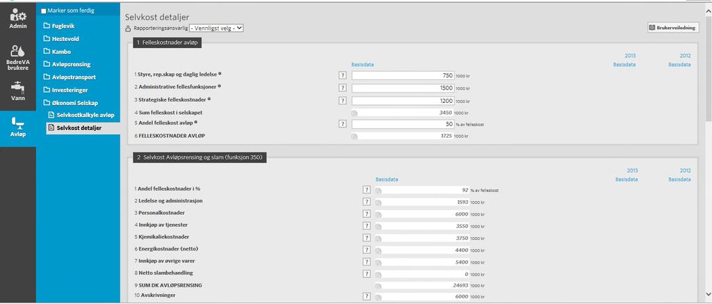 4.5 Økonomi Selskapet (avløp) Her summeres kostnadene fra renseanleggene og kostnader på transportanleggene registreres. Det settes også opp en selvkostkalkyle for avløpstjenesten til eierkommunene.