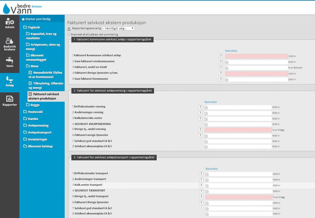 4.6 Fakturering fra selskapet til kommunene for avløpsrensing Basert på selskapets selvkostkalkyle på avløp, som er registrert og beregnet i skjemagruppen under Økonomi selskapet, generes data til