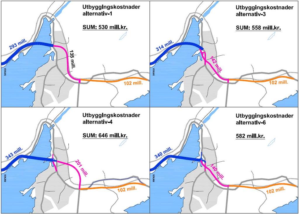 veg alternativ 1 alternativ 3 alternativ 4 alternativ 6 Veglengde 6956 m 5485 m 5240 m 5094 m 5008 m (-0 m) (-1471 m) (-1716 m) (-1862 m)