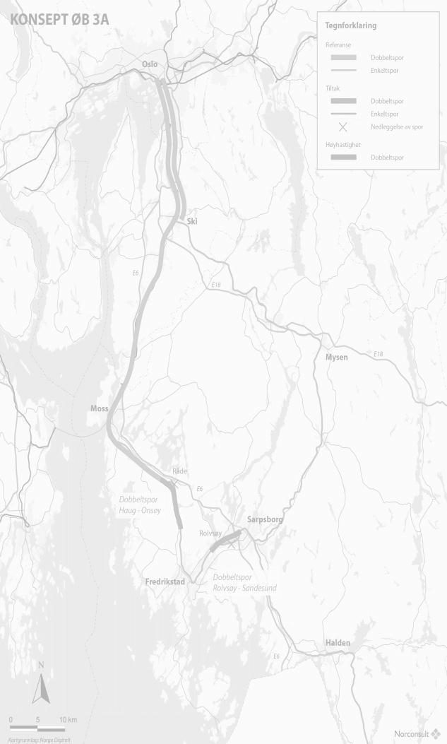 Analyserte konsepter Østfoldbanen ØB 3A ØB 4B ØB 4F Driftsopplegg Driftsopplegg Driftsopplegg 1 IC Oslo Fredrikstad 1 IC Oslo Halden (Gøteborg) 4 lokal Oslo Moss 1 godstog Reisetid fra Oslo Moss 0:28