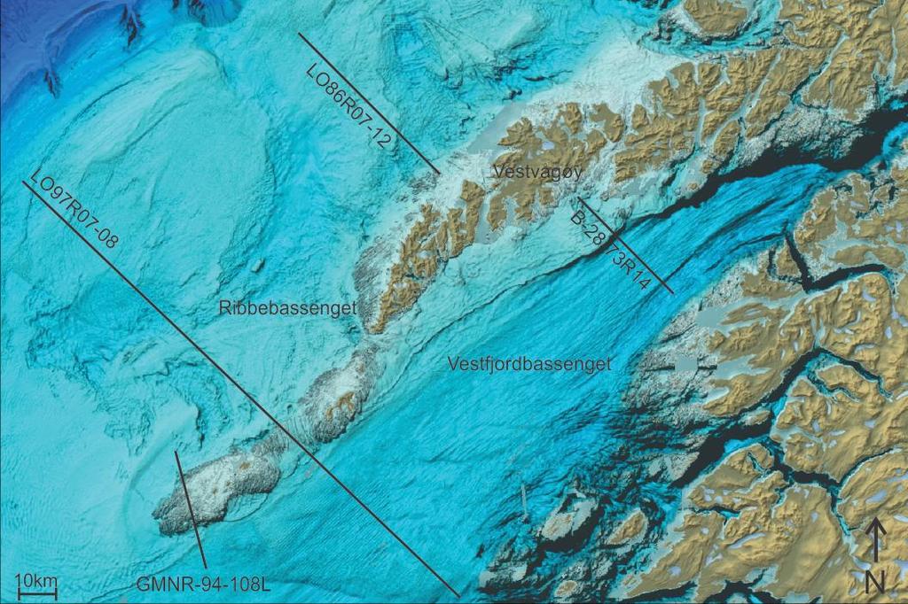 Figur 3.1 Oversikt over seismiske linjer omtalt og tolket i dette arbeidet. 3.1.4 