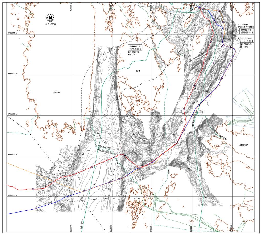 3.5.2 Kabel-traséer offshore Det er kartlagt to separate traséer.