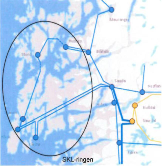 4.2 Nettkonsekvenser ved tilknytning på Kårstø De to eksisterende luftledningene av simplex-typen inn til Kårstø hører til 300 kv-ringen Sauda Blåfalli -