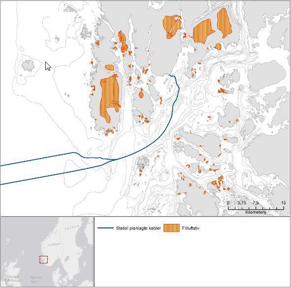 Figur 5-6 Markerte områder for friluftsliv i følge kartdatabasen Temakart Rogaland.