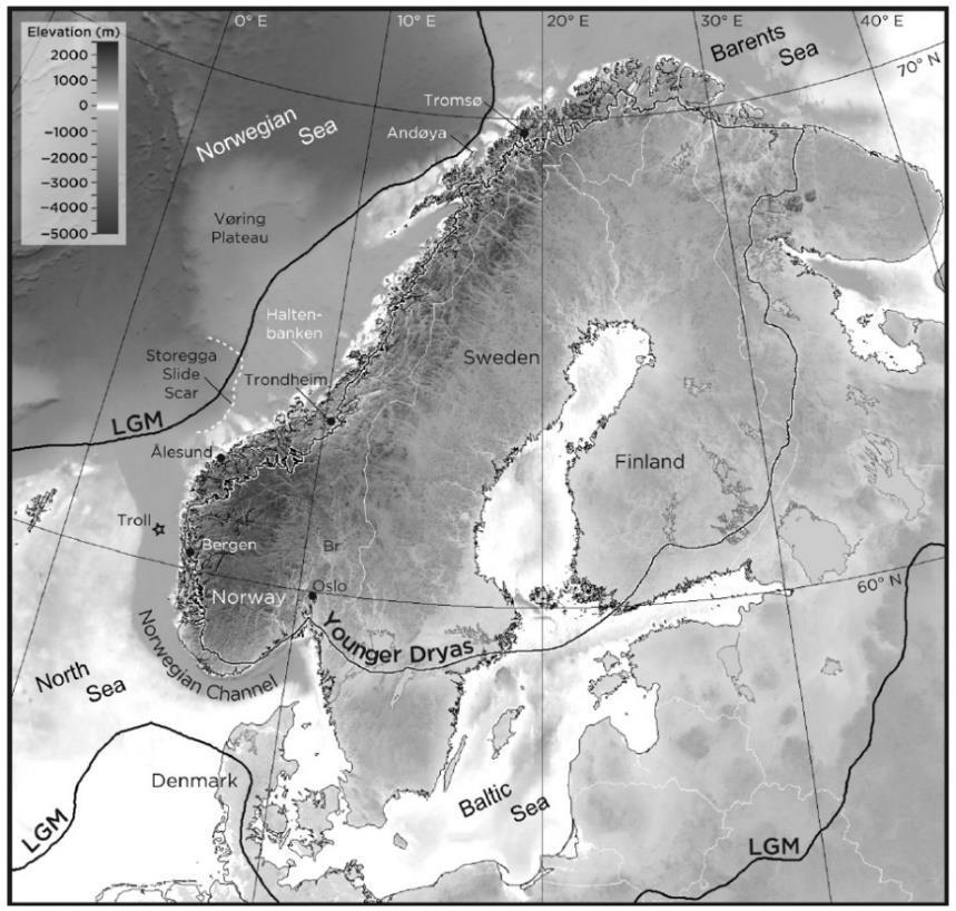 Kapittel 2 Bakgrunn 11 500 år siden startet deglasiasjonen for fullt og ismarginen trakk seg hurtig tilbake i de Vest- Norske fjordene og fra Raet i Oslofjordområdet (Nesje & Dahl, 1993).