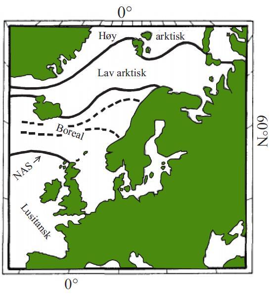 Kapittel 2 Bakgrunn Figur 2-10: Faunaprovinser i Nord-atlanteren