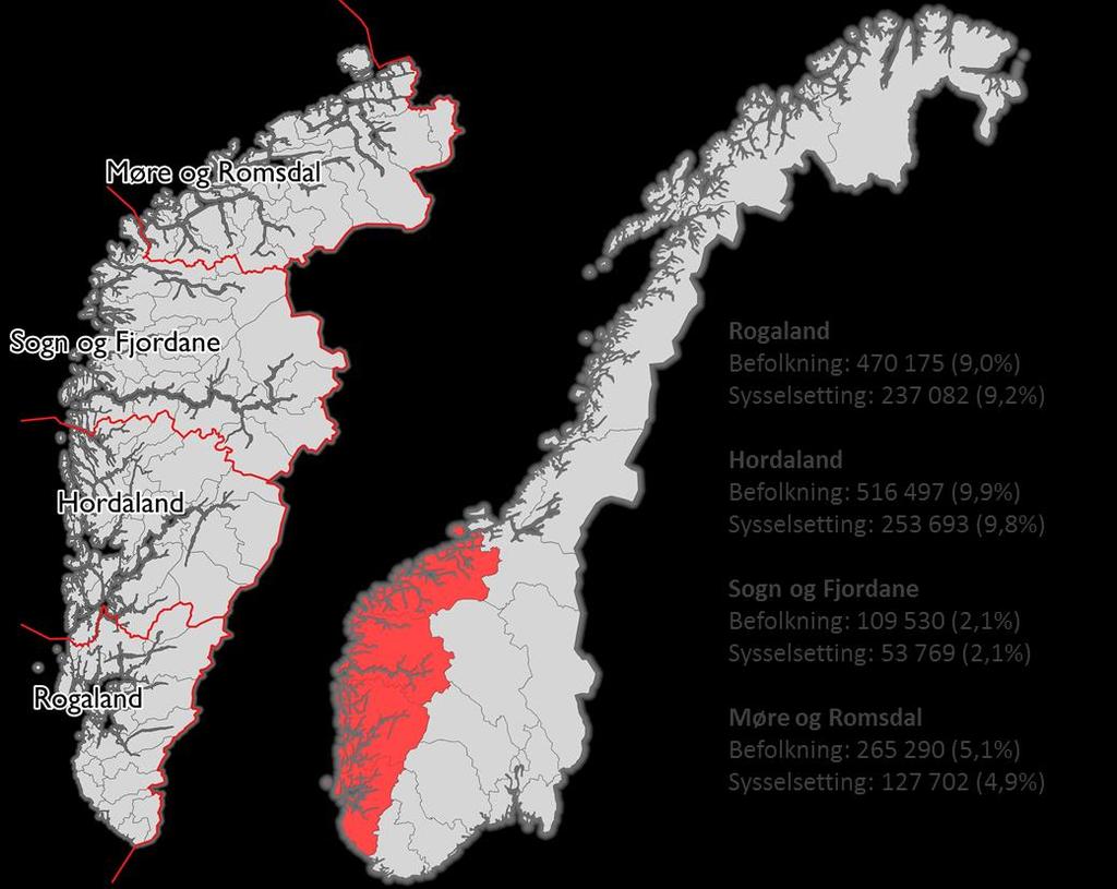 2 Vestlandet Vestlandet består av de fire fylkene Rogaland, Hordaland, Sogn og Fjordane og Møre og Romsdal.