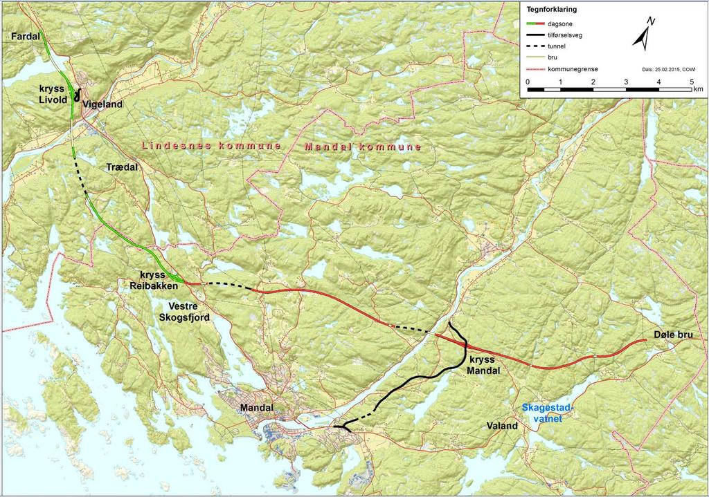 Ny E39 Døle Bru Livold (Mandal Lindesnes) Vedtatt korridor 24,4 km.