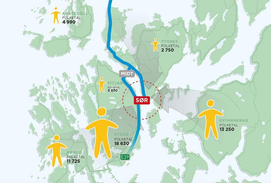 ! Å leggja E39 over sørspissen på Tysnes gjev det beste utgangspunktet for i framtida å kopla dei to største arbeids- og busetningskommunane i Sunnhordland, Kvinnherad og Stord, tettare saman.