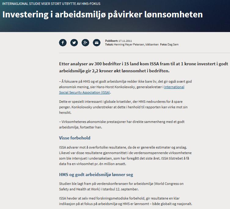 Data fra 300 virksomheter i 15 land: 1 kr investert i