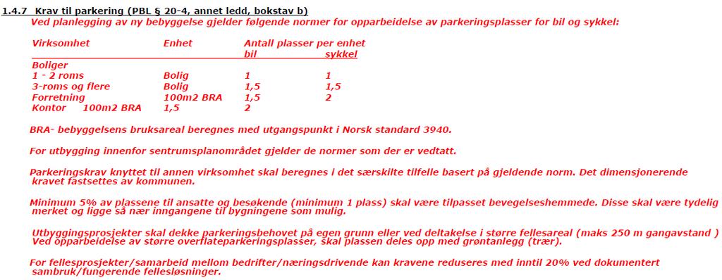 Figur 11: Krav til bil- og sykkelparkering i kommuneplanen (2009) Fortetting og restriksjoner i sentrum kan skape økt press på parkeringsarealer i boligområder som grenser til sentrum De senere årene