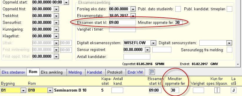 Vurdering Minutter fremmøte før