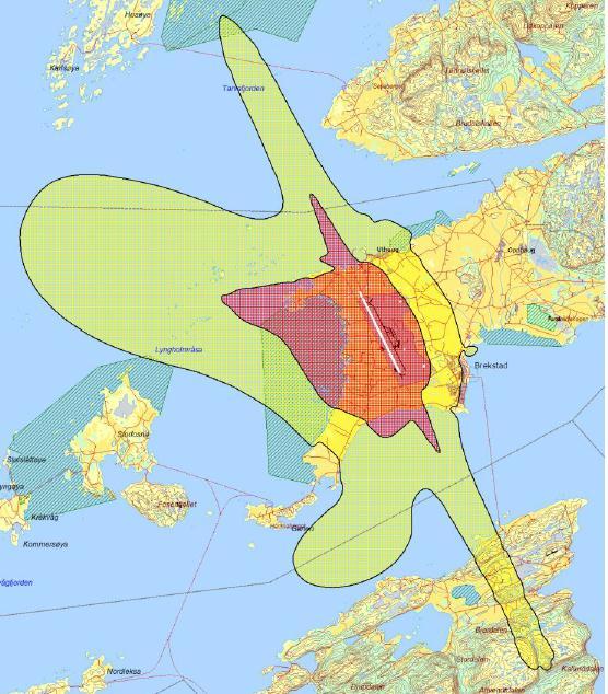 Endring i støybilde: Alternativ 1 Figurene nedenfor viser framtidig situasjon med F-35 med avgangstraséer til alternativ 1.