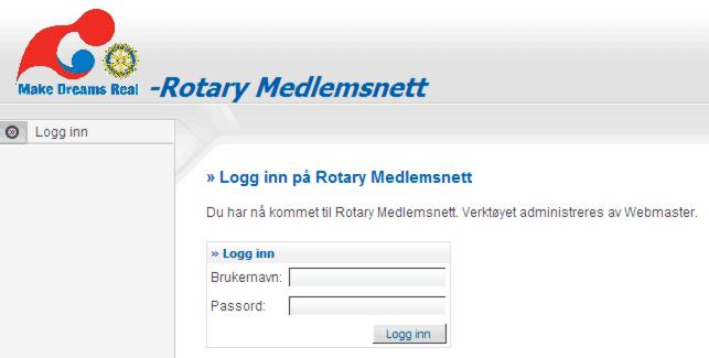 Hvordan klubbsekretæren vedlikeholder medlemsdatabasen og legger inn fremmøteregistrering på Rotary Medlemsnett. 1. Gå til www.rotary.no Klikk ordet Medlemsnett øverst til høyre i bilde.