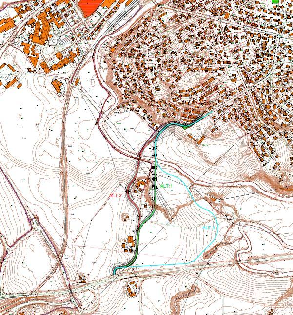 Oppstart reguleringsplan adkomst Sørvegen / Katrines Minde / Geitingsvollen; Alternative traceer lokalt Alle alternativ beslaglegger en god del dyrkamark Kryss med fv.