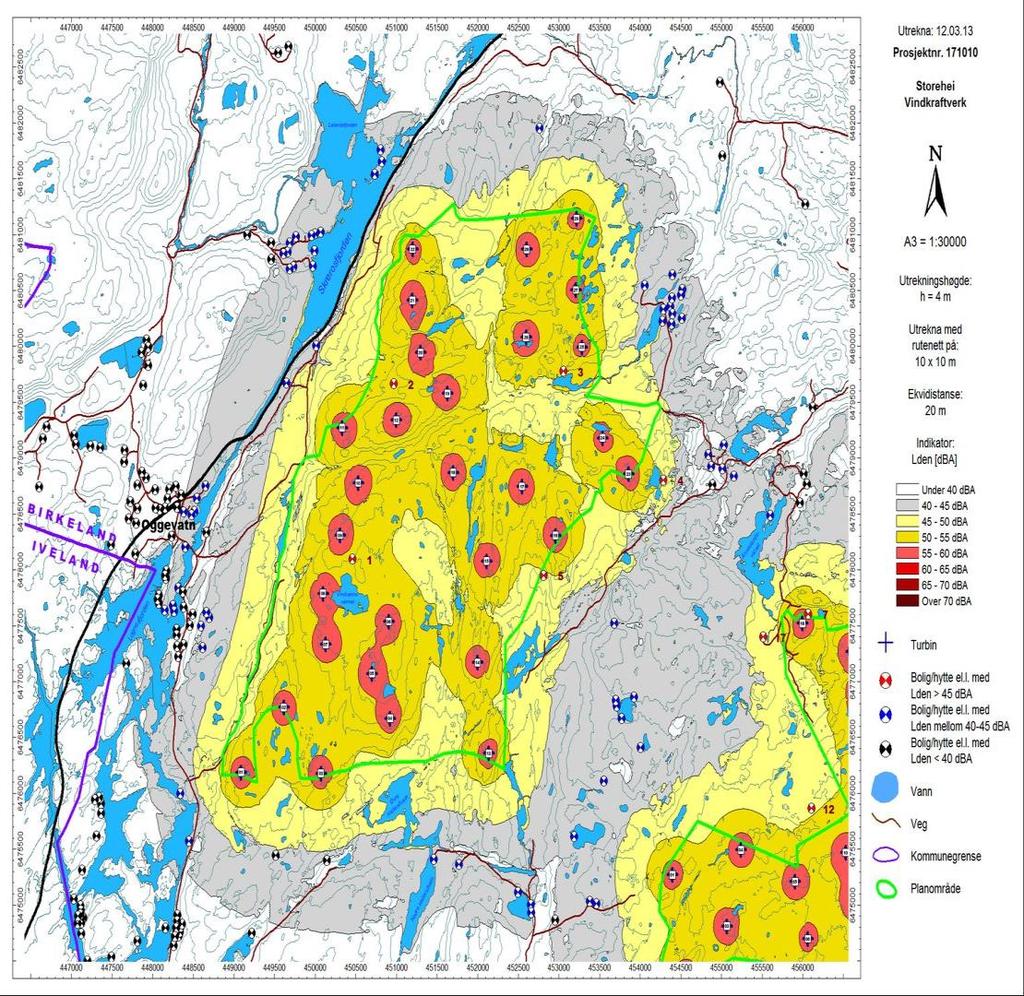 Figur 9-2: Oppdatert støysonekart for planområde Storehei.