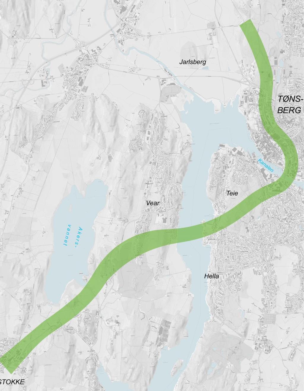 Jarlsberg Nøtterøy - korridoren Kort reisetid på strekningen Tønsberg- Stokke Akseptable investeringskostnader, på linje med øvrige vurderte alternativer på strekningen Akersvannet Vear