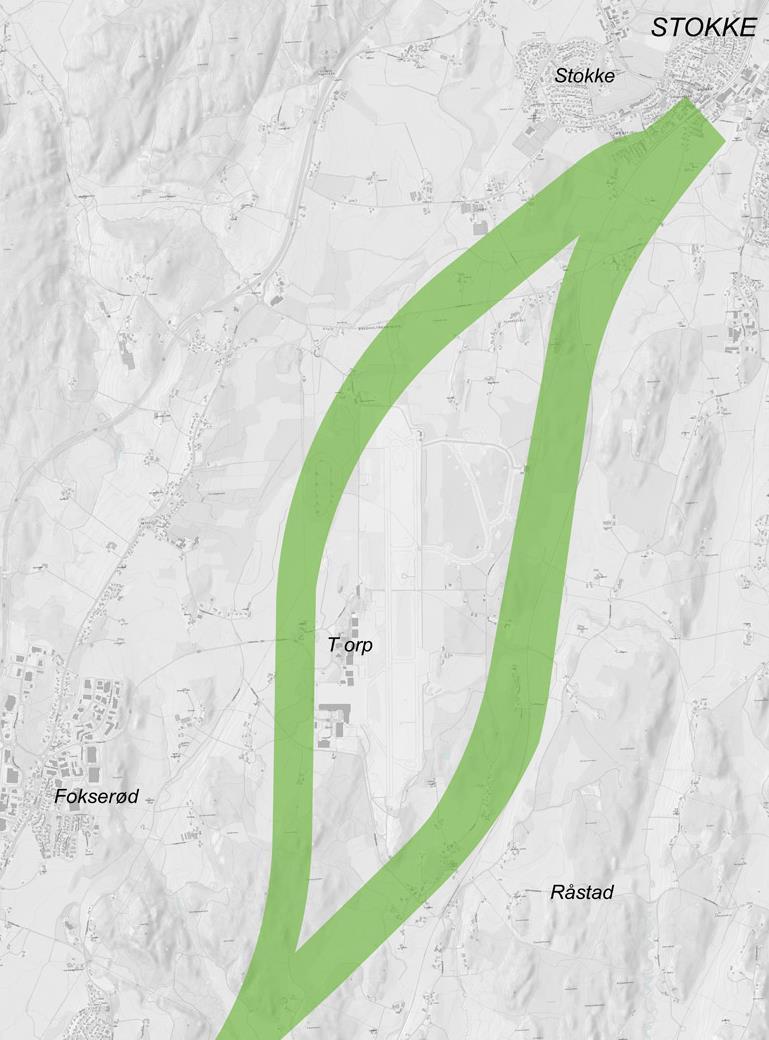 Stokke Stasjon ved Sandefjord Lufthavn To korridorer som passerer øst og vest for lufthavnen. Korridor Torp vest: Stasjon, delvis nedsenket i terrenget ved dagens flyterminal.