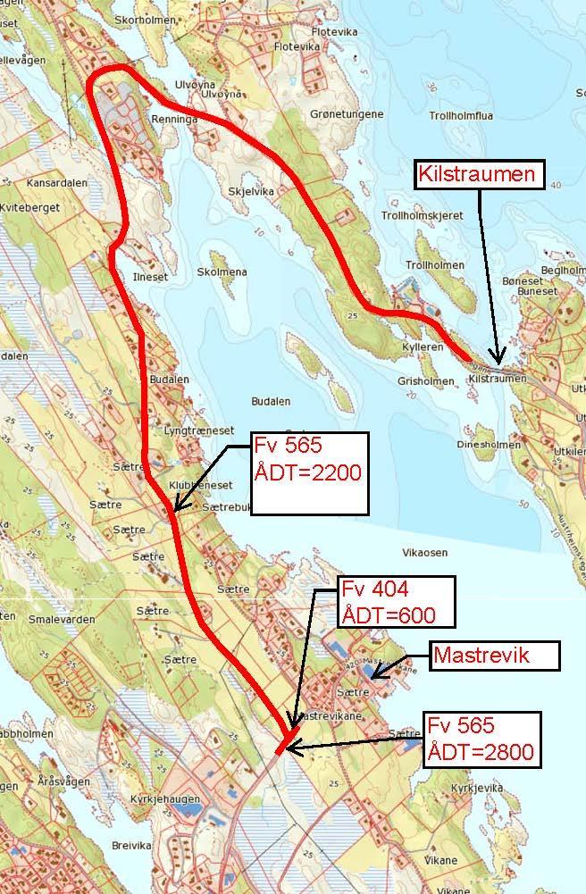 Grunnlag for val av vegstandard Vegtype (viktig fylkesveg) Fartsgrense (50-60 km/t) Trafikkgrunnlag Dagens ÅDT Andel