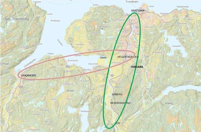 Planområdet Logistikknutepunktets planområde: Jernbane fra Brattøra til Ler Vegforbindelser mellom