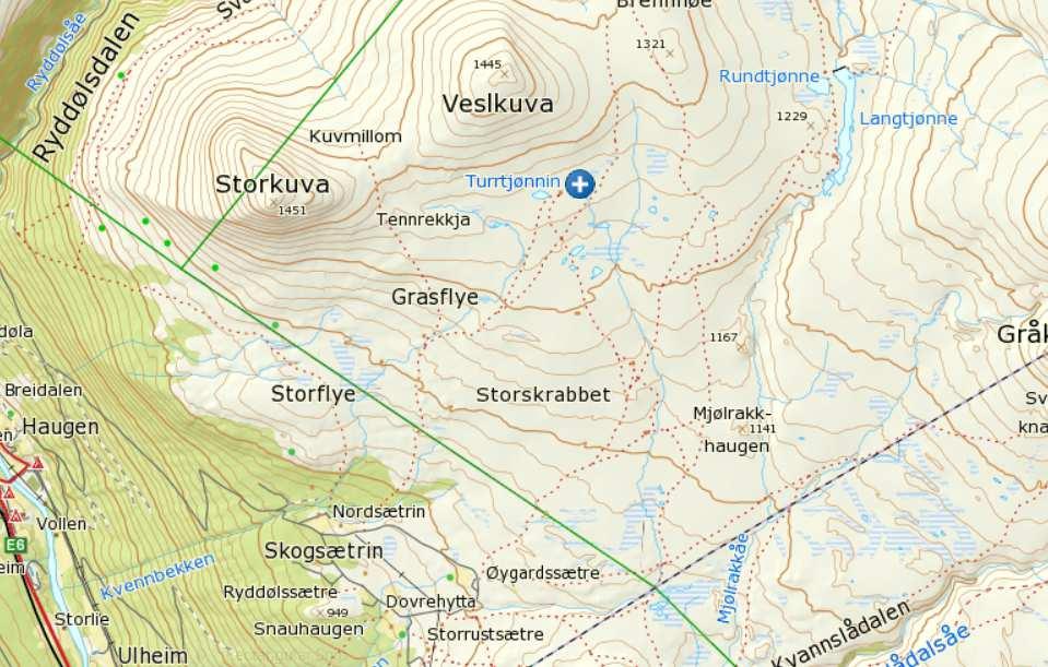 Turmål 4. Turrtjønninn Følg stien som går frå Skogsætrene, mot Langtjønn.