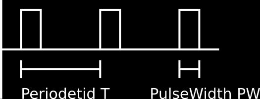 Pulser 4.7.1 Begreper Her er noen begreper som brukes om pulstog: Periodetid T : avstand fra bynelsen av en puls til bynelsen av neste. PulseWidth P W : avstand fra bynelse til slutt av en puls.