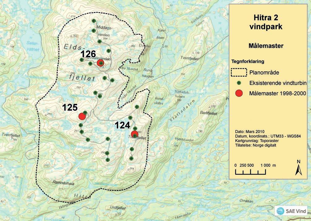 V I n DRESSu RSEn figur 5.1 Målemastenes posisjoner i eksisterende Hitra vindpark Sula metrologisk 5.3 