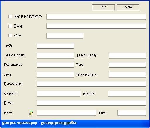 Ekstra alternativer i Adressebok Når Nettverk PC-FAX er satt til aktiv, vises tre ekstra alternativer i dialogboksen for kontaktinformasjon i adresseboken.