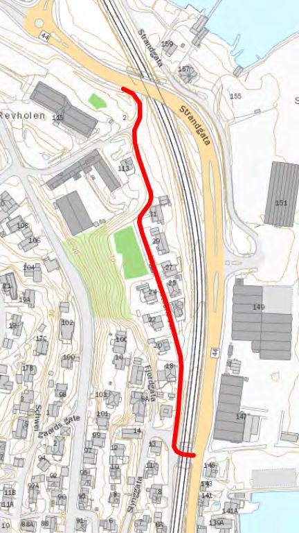 Side 6 av 18 Figur 2-3: Alternativ gangforbindelsen via Slynggata som ivaretar gående på denne strekningen 2.7 Sykkel Tilrettelegging for hovedsykkelrute til/fra Sandnes sentrum ligger i Strandgata.