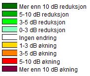 0-alternativet: Figur 2: Øverst: Beregnet støynivå på gnr/bnr 216/4 i dagens og fremtidig situasjon (begge i prognoseår 2042).