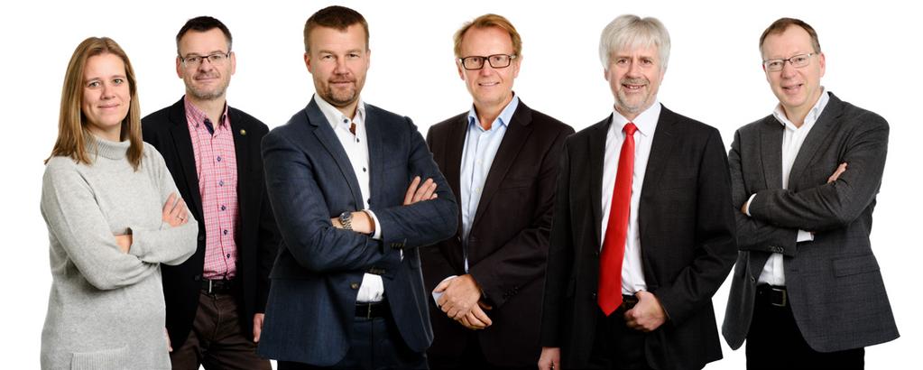 STYRET I LANDKREDITT FORVALTNING Fra venstre: Ingunn Granaasen, Emil Inversini, Ole Laurits Lønnum (styreleder), Per-Erling Mikkelsen (administrerende direktør), Bjørn Simonsen og Jon Martin Østby.