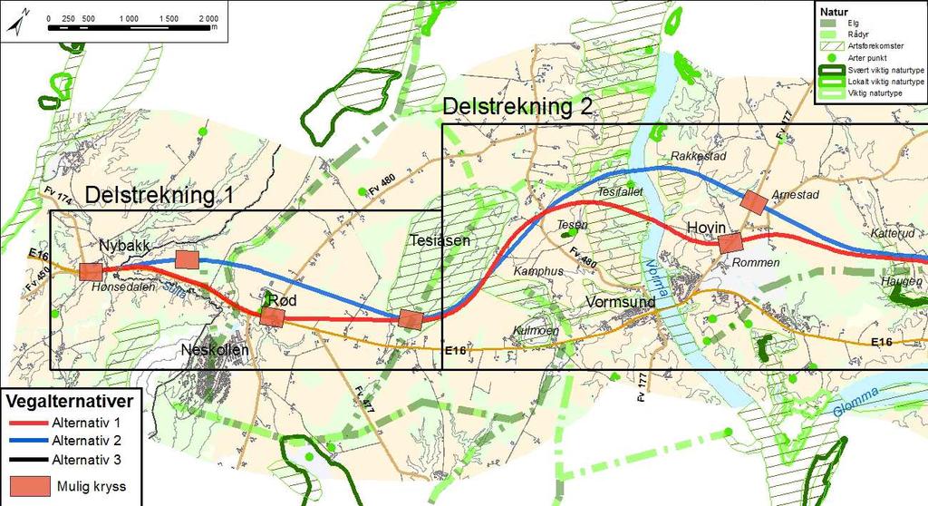 FORELØPIG VURDERING AV ALTERNATIVER 13/34 3.2.7 Naturmiljø Alternativ 1 Alternativ 2 Traseen berører ikke sårbare eller truete arter.