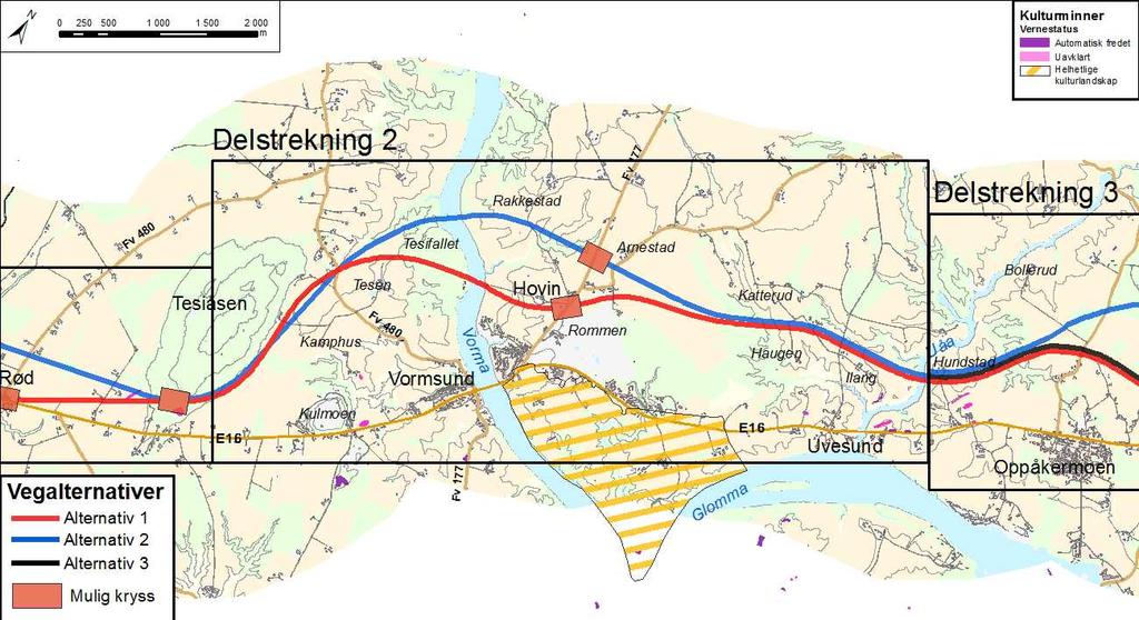 20/34 FORELØPIG VURDERING AV ALTERNATIVER 3.3.6 Kulturmiljø Alternativ 1 Alternativ 2 Traseen er i konflikt/nærføring med gravminne ved Vestsidevegen nordøst for Tesiåsen.