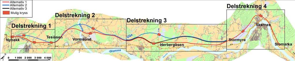 FORELØPIG VURDERING AV ALTERNATIVER 3/34 1 Innledning Det foreligger vedtatte kommunedelplaner for ny E16 mellom Nybakk og Slomarka, gjennom Ullensaker og Nes kommuner.