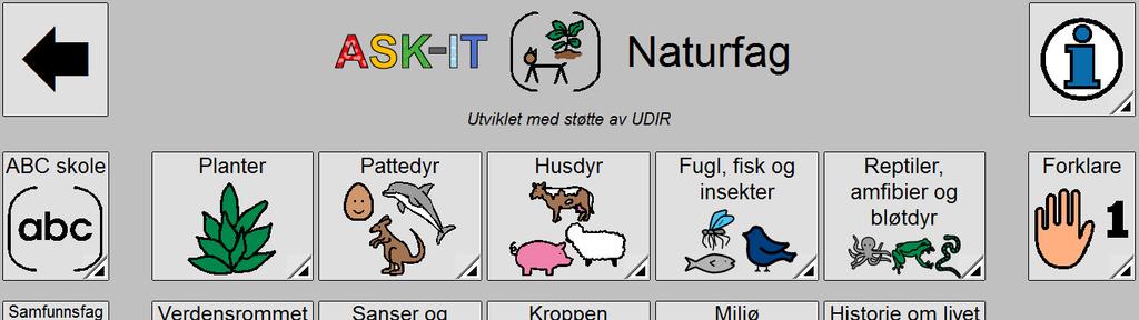 ASK-IT ABC Lese og skriveopplæring med langsom progresjon Forsiden ASK-IT skal være lett å betjene for voksne og elever. Man kommer enkelt tilbake til forsiden i ASK-IT ABC, maks tre trykk.