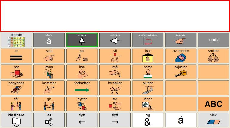 Tavle: Røde - verb Symboler som beskriver tid Symbolene kan bøyes i forhold til norsk grammatikk Positiv Komparativ Superlativ Flertall Bestemt form Intetkjønn Tidsperspektiver læres ved å få