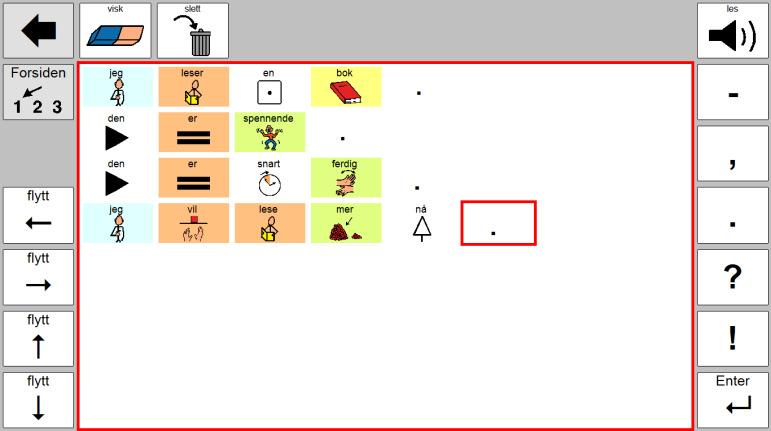 Kombinasjon av kommunikasjonsbok og tavle Like ord har like symboler for å lette gjenkjennelsen av ordene.