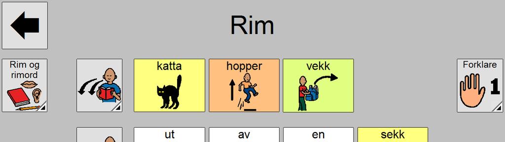 Rim Hvis eleven lærer å rime, kan eleven lære seg; Å høre endingen av ordet Utvikle muligheten for å lære seg å lese- og skrive Svarene kan gi de voksne en indikasjon