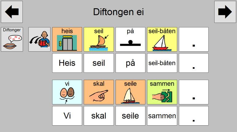 Sidene innholder symboler skrevet som fullstendige setninger Felt med ord skrevet i setninger.