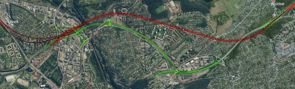 Figur 2: Oversiktstegning. Eksisterende E6 får på strekningen Ryen Bryn en ÅDT, størrelsesorden 20 30.000 biler.