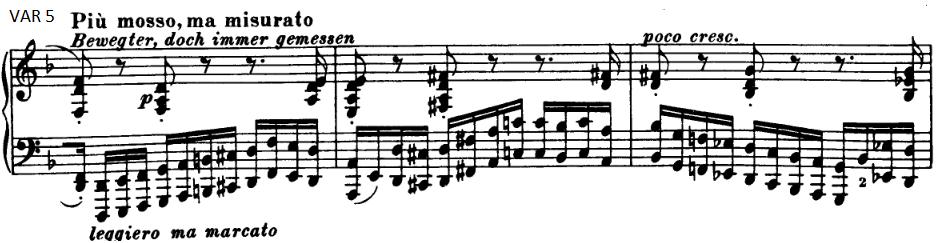 Som vi ser i eks. 8, som er dei siste fire taktene i denne variasjonen, har Busoni brukt temaet frå dei første fire taktene, sett i eks.