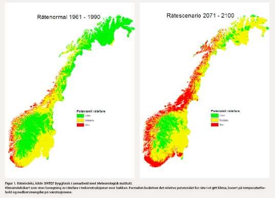 Modeller for råteskader på treverk utendørs som er basert på klima og klimaprognoser er svært