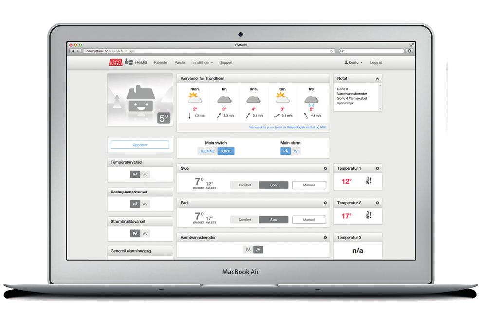 Fjernstyr hytta med DEFA Du kan kommunisere med hytta via DEFA-appen, eller via vår nettside.