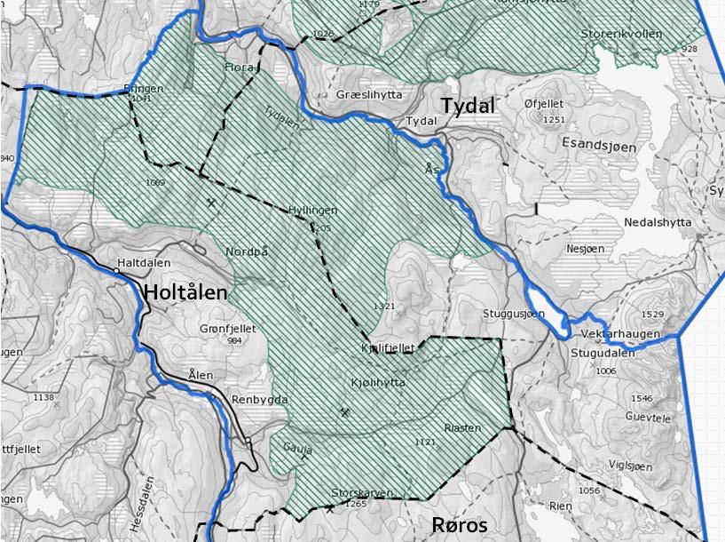 Riast/Hylling reinbeitedistrikt har vinteroppholdet rundt Korssjøen i Røros (tydalsboka.no). Reinen flyttes mot Viglen og nordover forbi Brekken - Aursunden til Kjølifjellområdet.