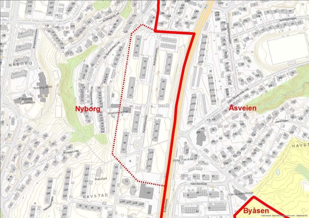 Side 5 rt 3: detaljkart område 2. Karolinerveien Ka I området bor det 10-20 barn i barneskolealder. Dette utgjør 1-3 barn per trinn.