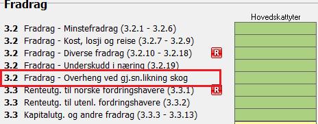 Fyll ut kalkulator i post 2.7 Underheng ved gj.sn.likning skog, eller 3.2.19 Fradrag overheng ved gj.sn.likning skog. Det er det samme hvilken av disse postene du velger.