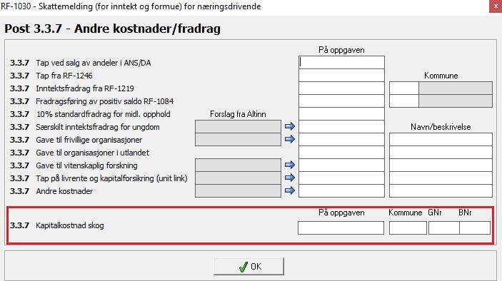 Ved «kapitalskogbruk» skal det ikke leveres RF-1175 Næringsoppgave, og heller ikke RF-1177 Landbruksskjema.