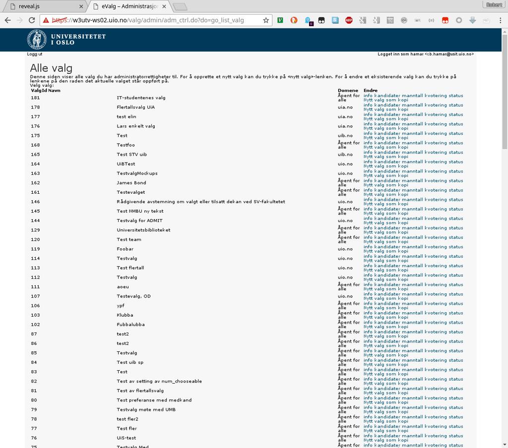 LISTEN Ved innlogging vises en