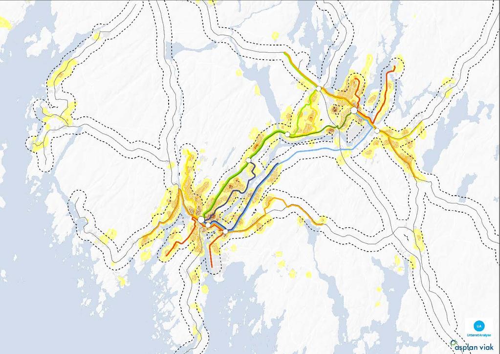 hovedrutenett vises det til rapport Kollektivstrategi Nedre Glomma behov for infrastrukturtiltak (Asplan Viak 2014), samt Fv.